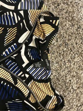 Alfani Black Geometric Striped Shell with Blue and Yellow Accents